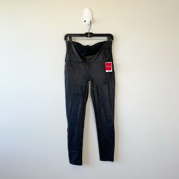 Spanx Faux Leather Leggings Black High Waisted Ankle Length Stretch XL NWT’s - Picture 2 of 8